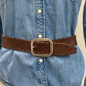 Guess Brown Leather Belt with Silver Buckle